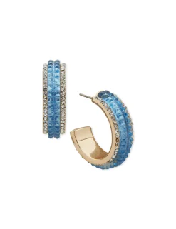 Best Anne Klein 23MM C-Hoop Blue Crystal Earrings