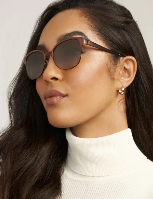 Outlet Anne Klein Mocha Two-Tone Metal Square Sunglasses