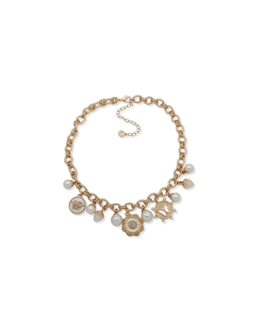 New Anne Klein Motif Charm Frontal Necklace