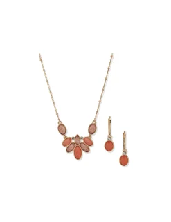 Hot Anne Klein Multi Stone Cluster Necklace And Earring Set