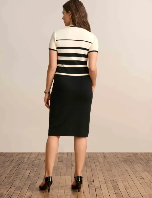 Fashion Anne Klein Multi Stripe Short Sleeve Crew Neck Dress Anne Black/Anne White