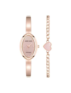 New Anne Klein Oval Gemstone Bangle Watch Set