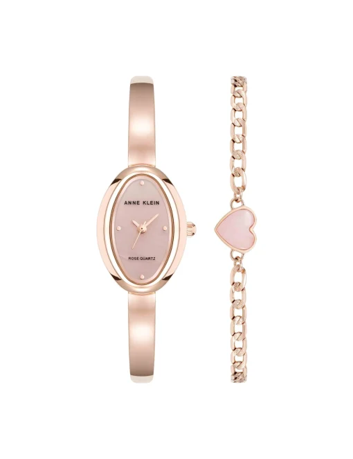 New Anne Klein Oval Gemstone Bangle Watch Set