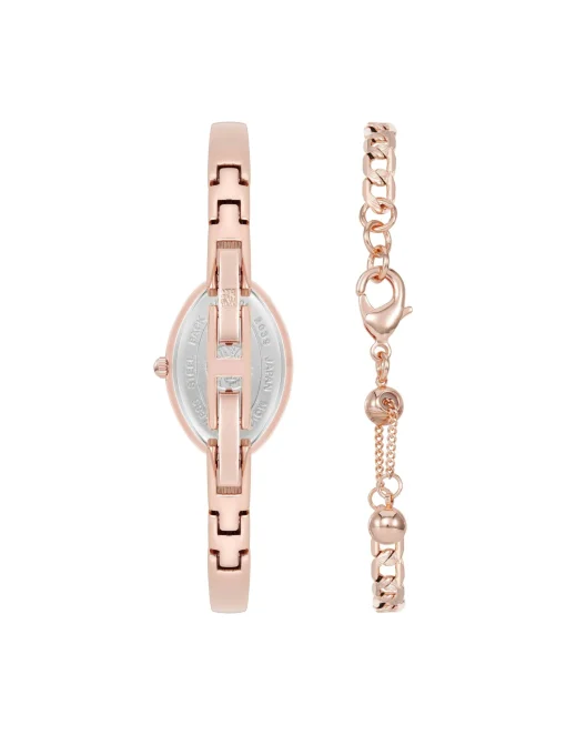 New Anne Klein Oval Gemstone Bangle Watch Set