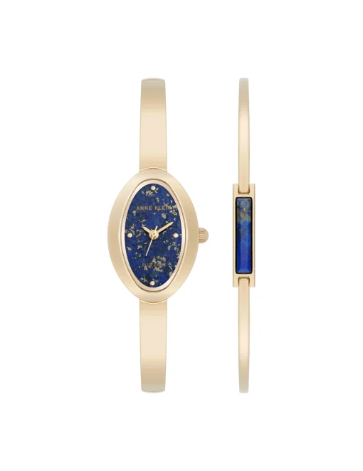 New Anne Klein Oval Gemstone Bangle Watch Set