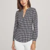 Best Sale Anne Klein Pearly Dot Long Sleeve Split Neck Blouse Anne Black/ Anne White