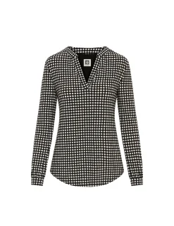 Best Sale Anne Klein Pearly Dot Long Sleeve Split Neck Blouse Anne Black/ Anne White