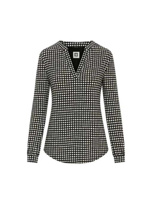 Best Sale Anne Klein Pearly Dot Long Sleeve Split Neck Blouse Anne Black/ Anne White