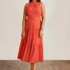 Discount Anne Klein Petite Tiered Tie Neck Maxi Dress Red Pear