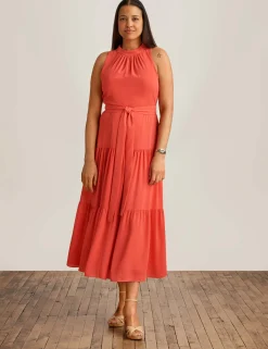 Discount Anne Klein Petite Tiered Tie Neck Maxi Dress Red Pear