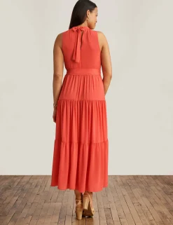 Discount Anne Klein Petite Tiered Tie Neck Maxi Dress Red Pear