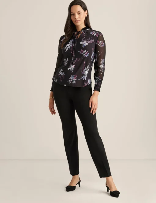 Outlet Anne Klein Pleated Chiffon Blouse Anne Black Multi