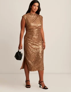 Best Sale Anne Klein Plus Size Sleeveless Draped Neck Midi Dress Gold