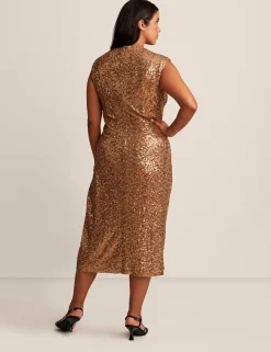 Best Sale Anne Klein Plus Size Sleeveless Draped Neck Midi Dress Gold