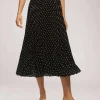 Outlet Anne Klein Polka Dot Chiffon Pull On Pleated Skirt Anne Black/Anne White