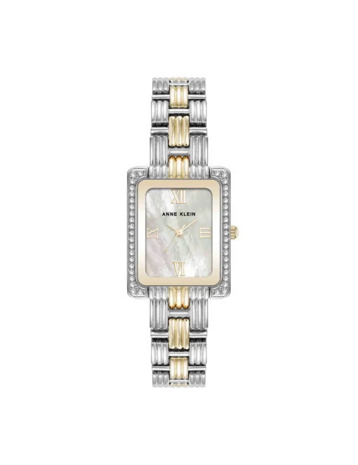 Online Anne Klein Premium Crystal Accented Grooved Link Bracelet Watch