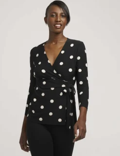 Outlet Anne Klein Printed Faux Wrap Top Anne Black&Anne White