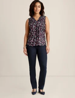 Best Sale Anne Klein Printed Ity Pleat Front Shell Deep Plum Multi