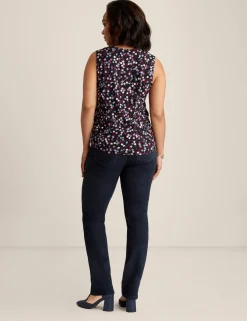 Best Sale Anne Klein Printed Ity Pleat Front Shell Deep Plum Multi