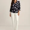Fashion Anne Klein Printed Pleat Neck Blouson Top Midnight Dusk Multi