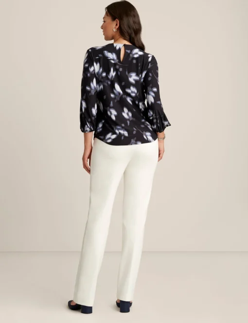 Fashion Anne Klein Printed Pleat Neck Blouson Top Midnight Dusk Multi