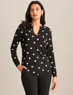 Online Anne Klein Printed Split Neck Tunic Anne Black/Anne White