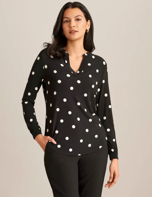 Online Anne Klein Printed Split Neck Tunic Anne Black/Anne White