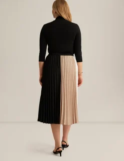 Discount Anne Klein Pull On Color Blocked Pleated Skirt Ann Blk/Lt/Ann Wht