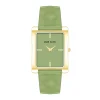 Best Anne Klein Rectangular Case Quilted Leather Band Watch Green/Gold-Tone