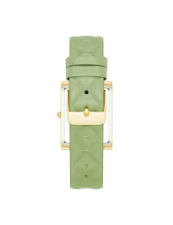 Best Anne Klein Rectangular Case Quilted Leather Band Watch Green/Gold-Tone