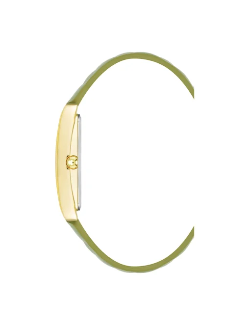 Best Anne Klein Rectangular Case Quilted Leather Band Watch Green/Gold-Tone