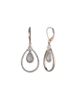 Cheap Anne Klein Rose Gold-Tone Crystal Pave Rim Drop Earrings