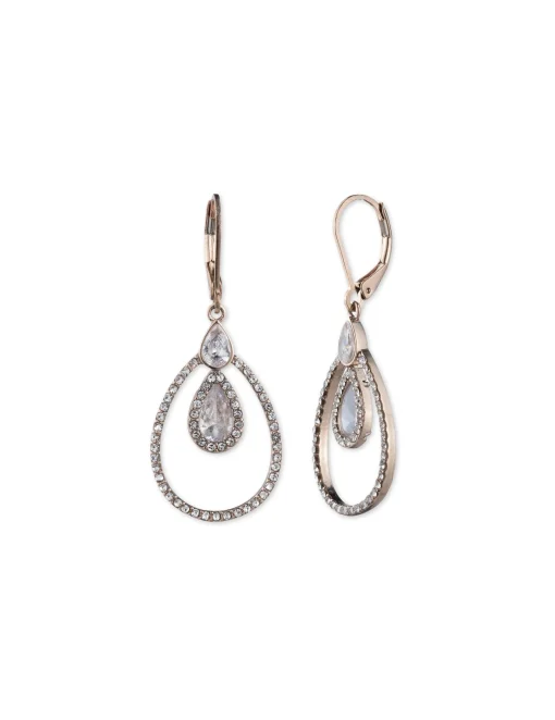 Cheap Anne Klein Rose Gold-Tone Crystal Pave Rim Drop Earrings