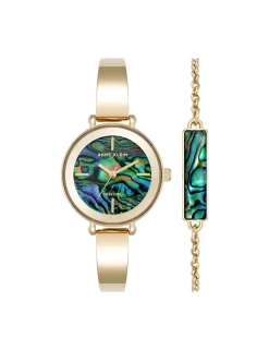 Online Anne Klein Round Gemstone Bangle Watch Set