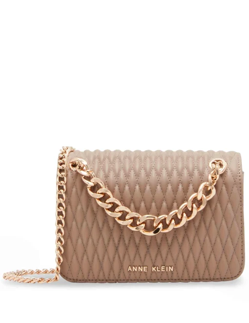 New Anne Klein Ruched Flap Crossbody With Oversized Chain Swag