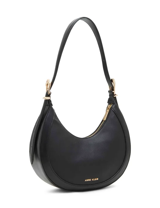 Clearance Anne Klein Sculpted Buckle Crescent Shoulder Bag Black