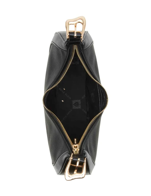 Clearance Anne Klein Sculpted Buckle Crescent Shoulder Bag Black