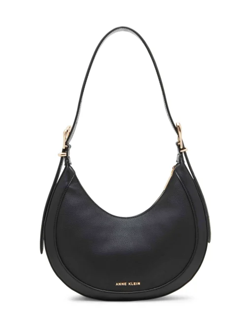 Clearance Anne Klein Sculpted Buckle Crescent Shoulder Bag Black