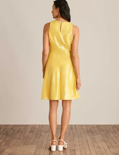 Sale Anne Klein Sequin Sleeveless Swing Dress Tuscan Yellow