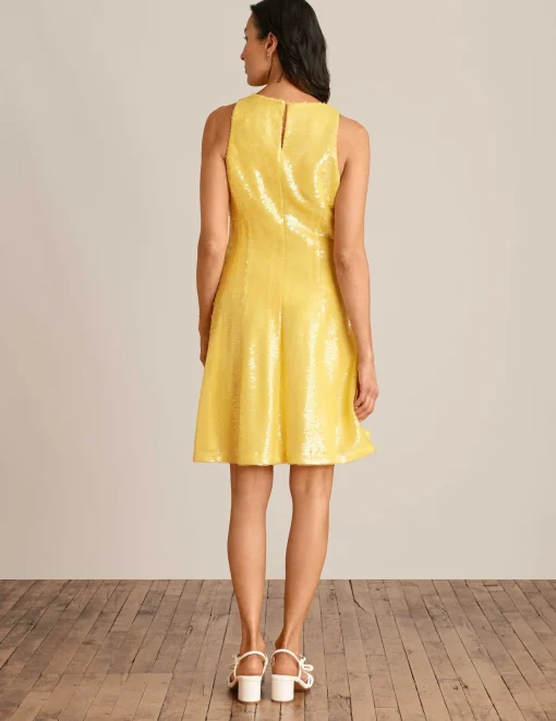 Sale Anne Klein Sequin Sleeveless Swing Dress Tuscan Yellow