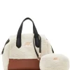 Best Sale Anne Klein Sherpa Mini Satchel With Mini Pouch Chestnut/ Black/ Cream