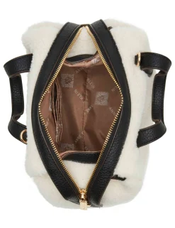 Best Sale Anne Klein Sherpa Mini Satchel With Mini Pouch Chestnut/ Black/ Cream