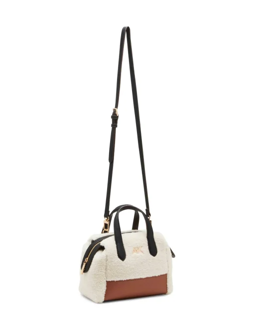 Best Sale Anne Klein Sherpa Mini Satchel With Mini Pouch Chestnut/ Black/ Cream