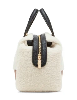 Best Sale Anne Klein Sherpa Mini Satchel With Mini Pouch Chestnut/ Black/ Cream