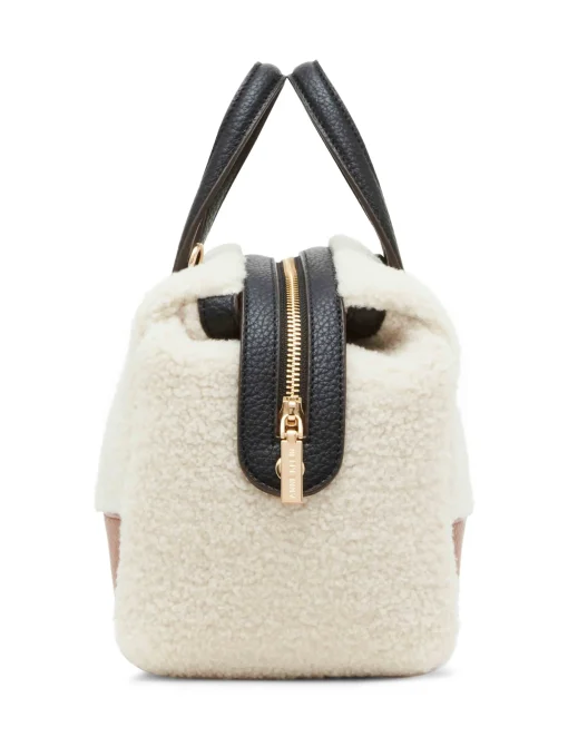 Best Sale Anne Klein Sherpa Mini Satchel With Mini Pouch Chestnut/ Black/ Cream