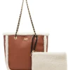 Clearance Anne Klein Sherpa Shopper Tote With Chain Detailing On Straps