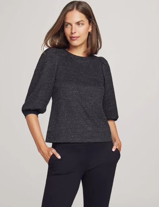Fashion Anne Klein Shimmer Tweed Balloon Sleeve Pullover Anne Black