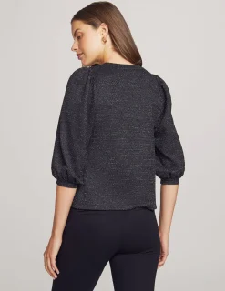Fashion Anne Klein Shimmer Tweed Balloon Sleeve Pullover Anne Black
