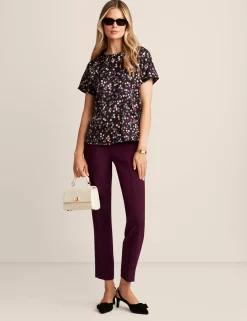 Flash Sale Anne Klein Short Sleeve Blouse With Bateau Neckline Anne Blk/Deep Plum Mlt