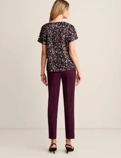 Flash Sale Anne Klein Short Sleeve Blouse With Bateau Neckline Anne Blk/Deep Plum Mlt